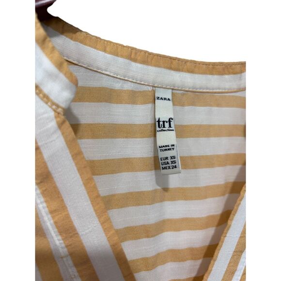 Zara Trf Collection Mustard Yellow Striped Mother of Pearl Blouse Size XS - Picture 3 of 13
